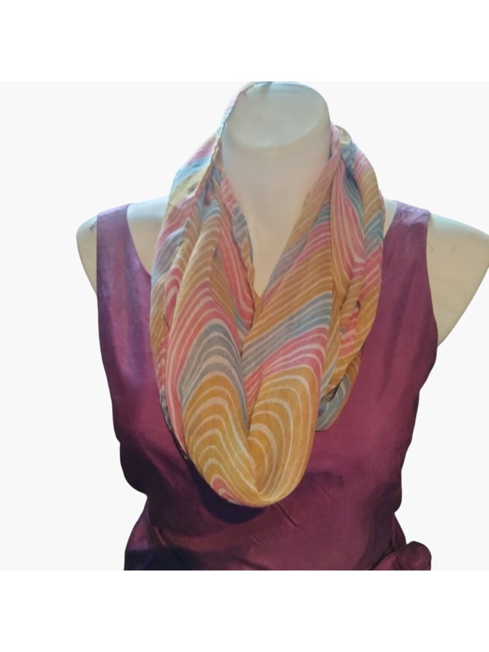 Rainbow Striped Infinity Scarf Lightweight Summer Pastel